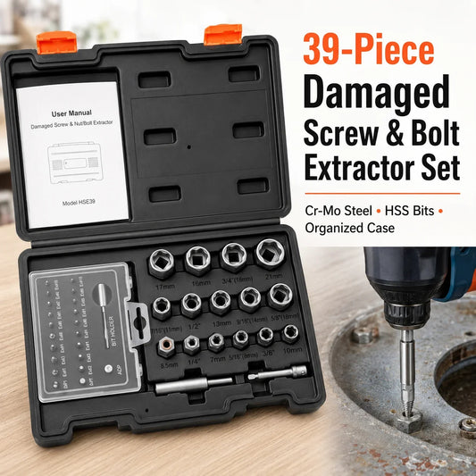 Hands-On 39-Piece Damaged Screw Extractor Set with 3/8" Drive Bolt