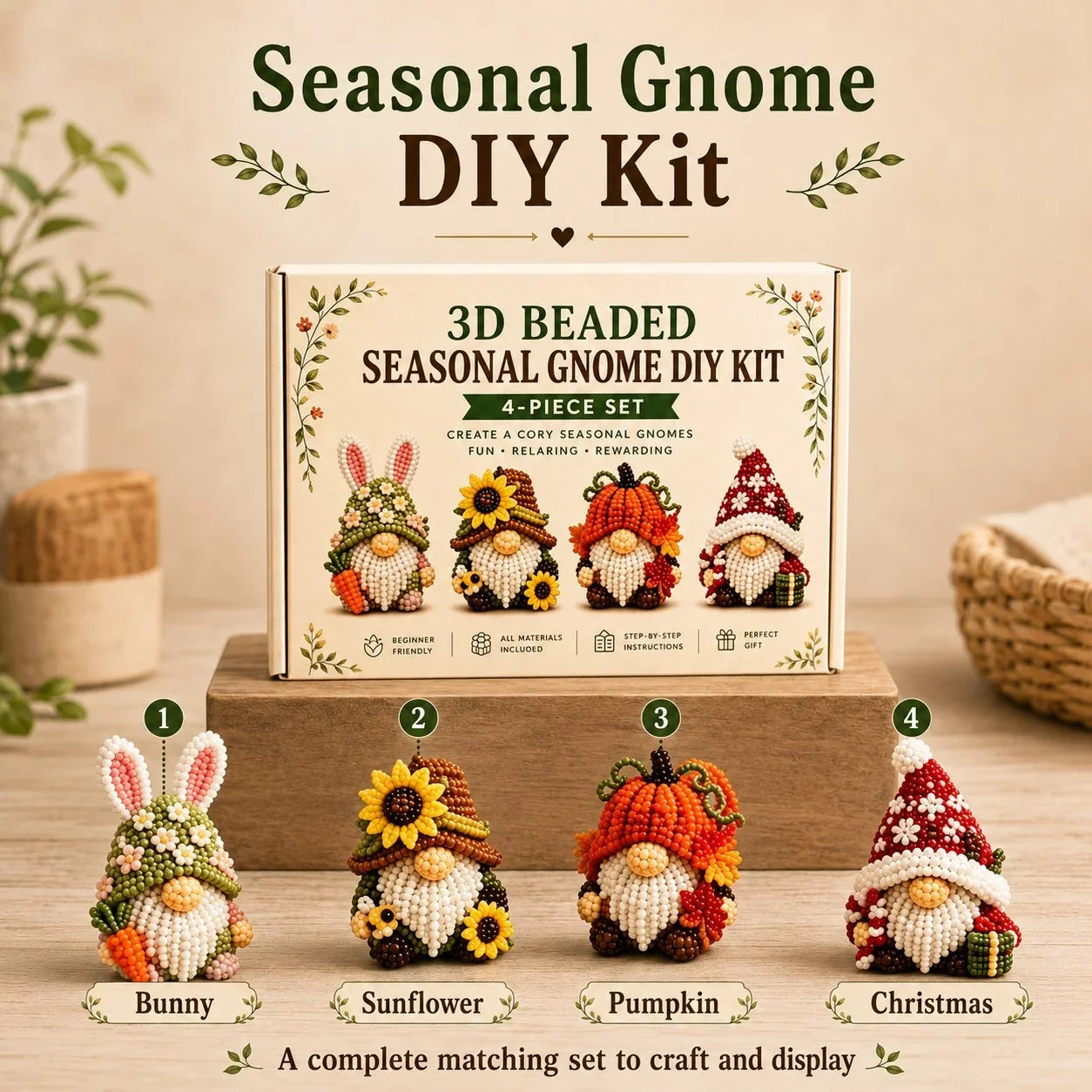 Hands-On 3D Beaded Gnome DIY Kit Collection for Creative Play