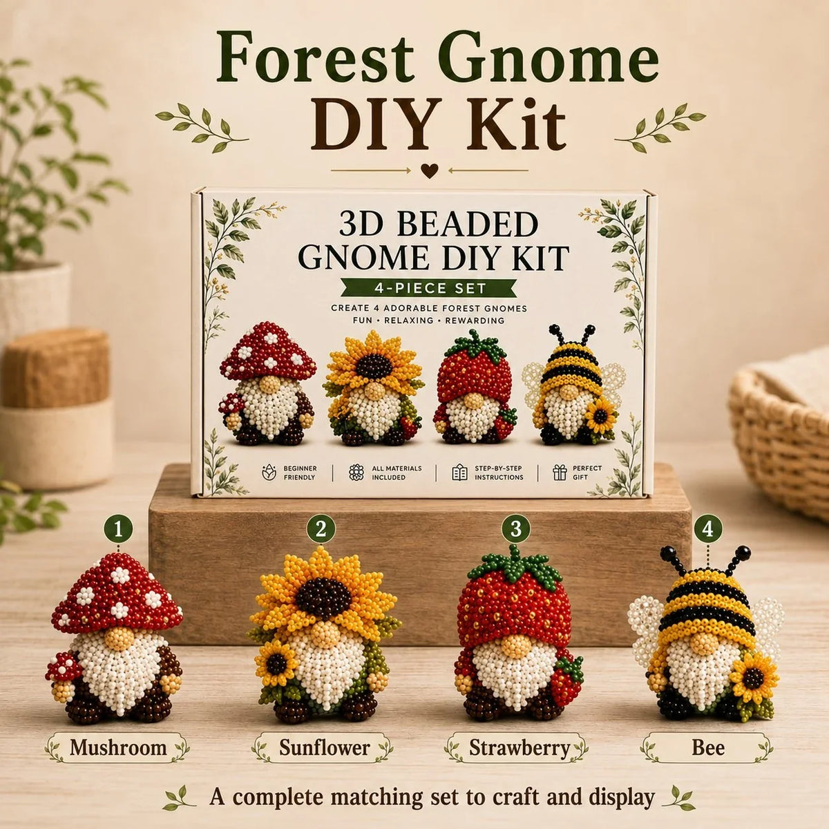 Hands-On 3D Beaded Gnome DIY Kit Collection for Creative Play