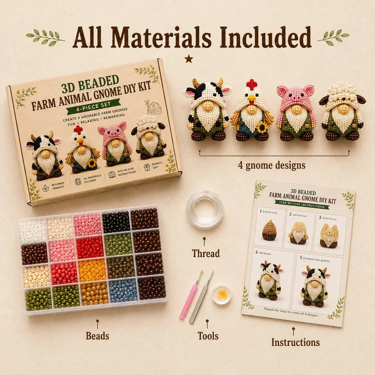 Hands-On 3D Beaded Gnome DIY Kit Collection for Creative Play