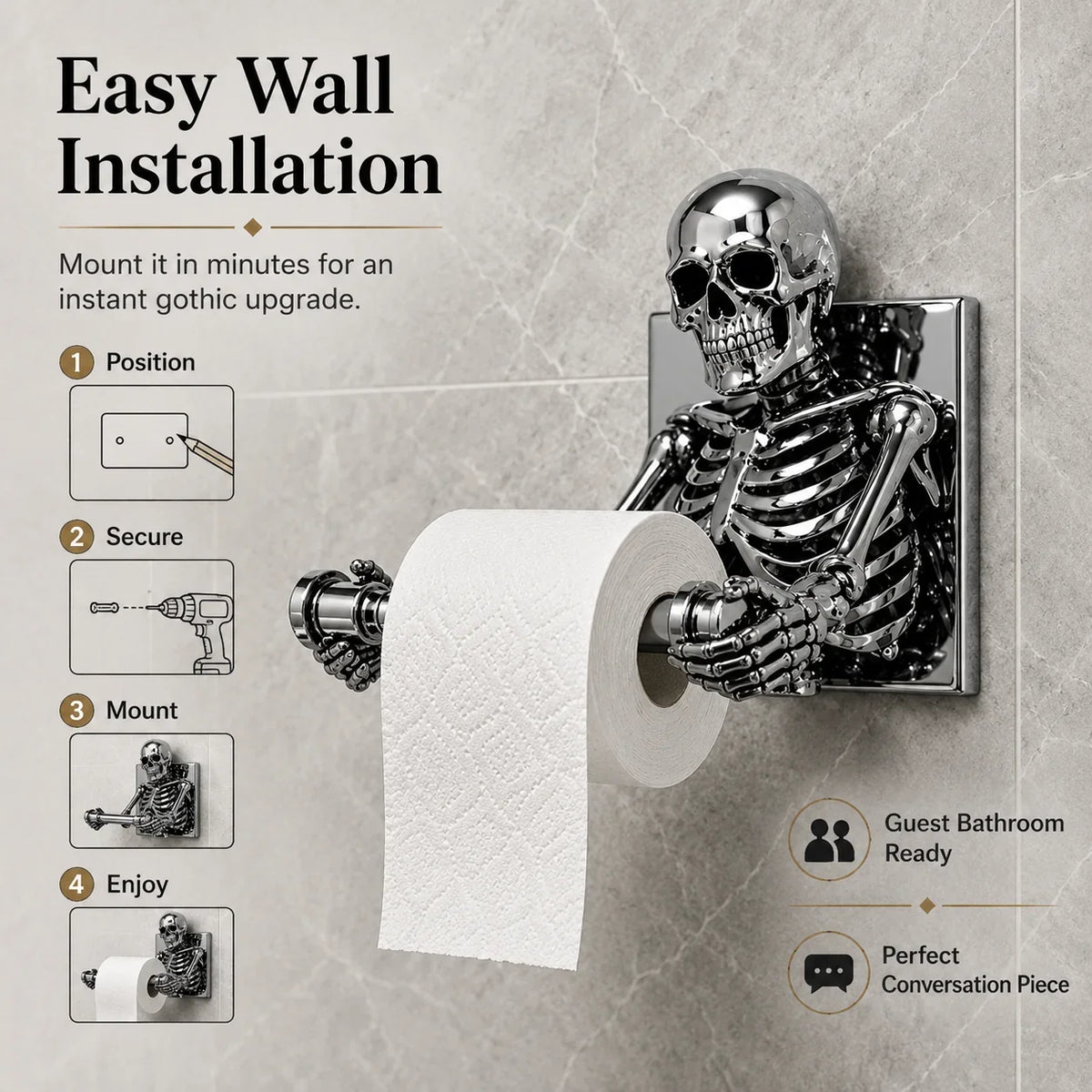 Purpose-Built 3D Skeleton Toilet Paper Holder for Everyday Use