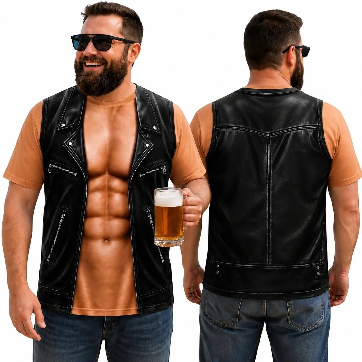 Distinctive Personalized Six Pack ABS with Biker Vest Men Funny 3D