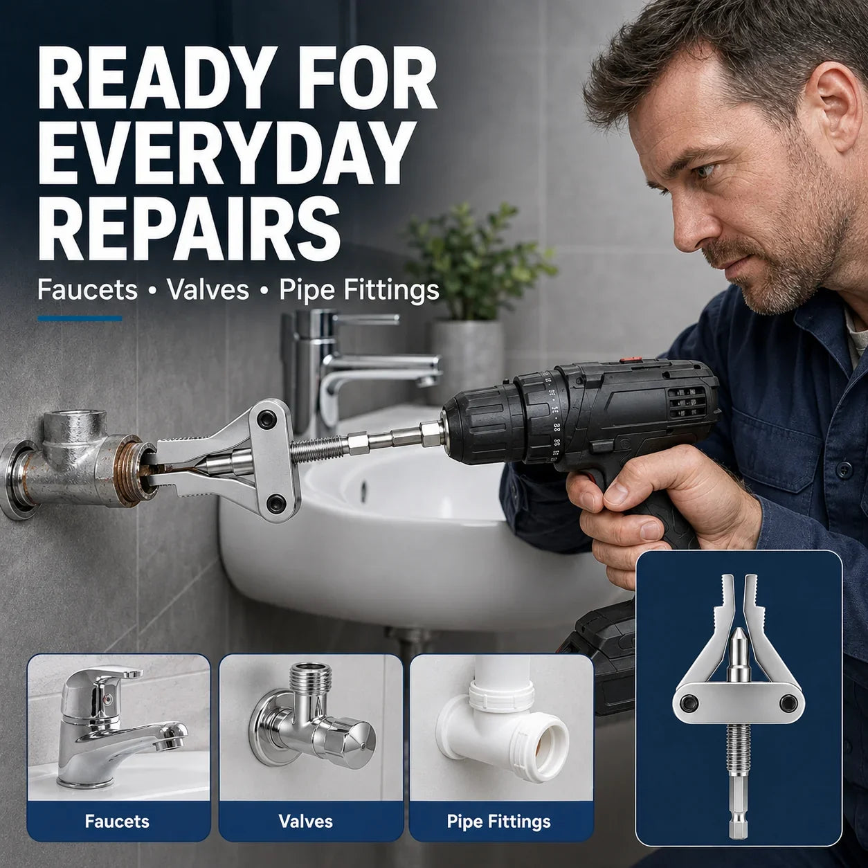 3-in-1 Broken Pipe Thread Extractor for 1/2, 3/4 and 1-Inch Pipes