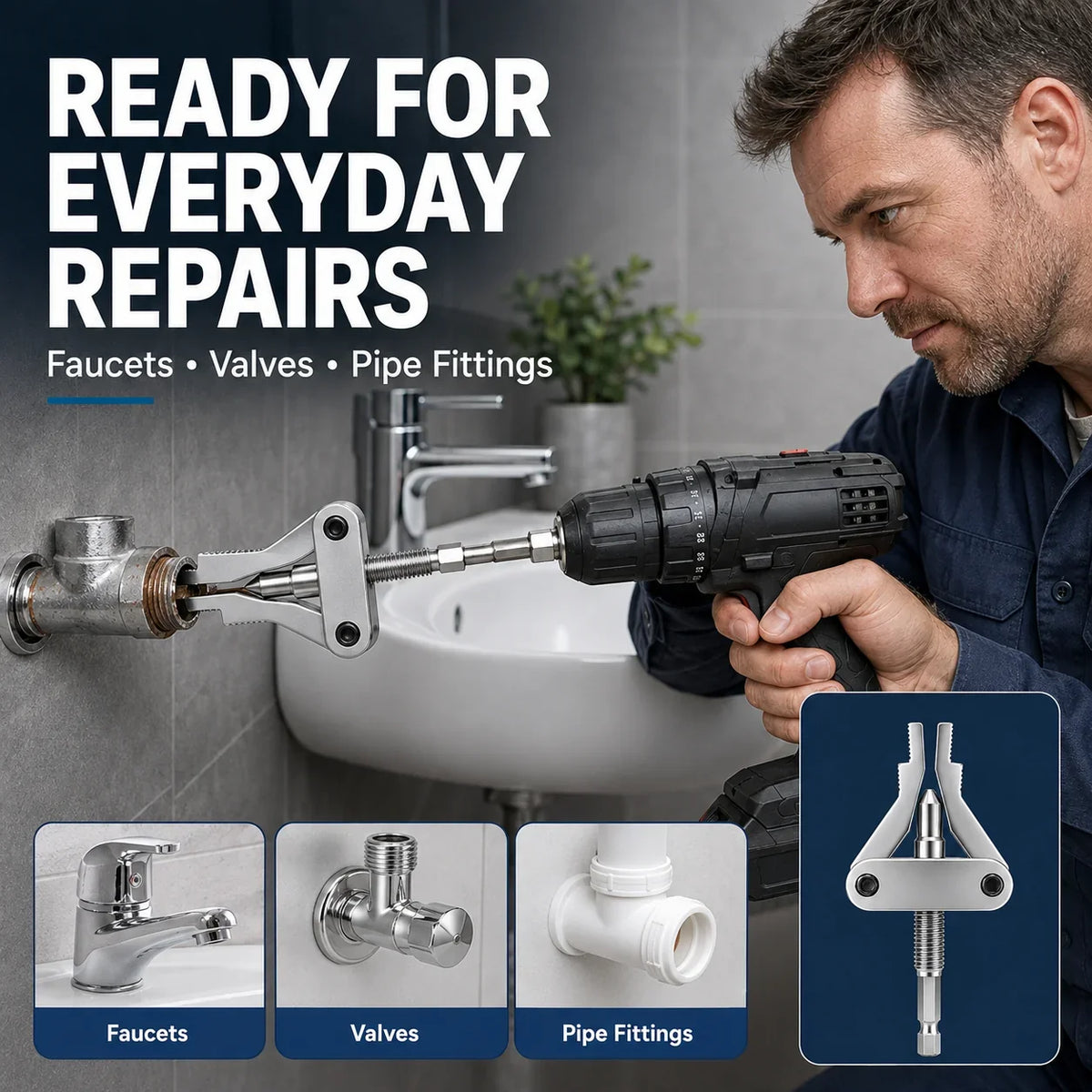3-in-1 Broken Pipe Thread Extractor for 1/2, 3/4 and 1-Inch Pipes