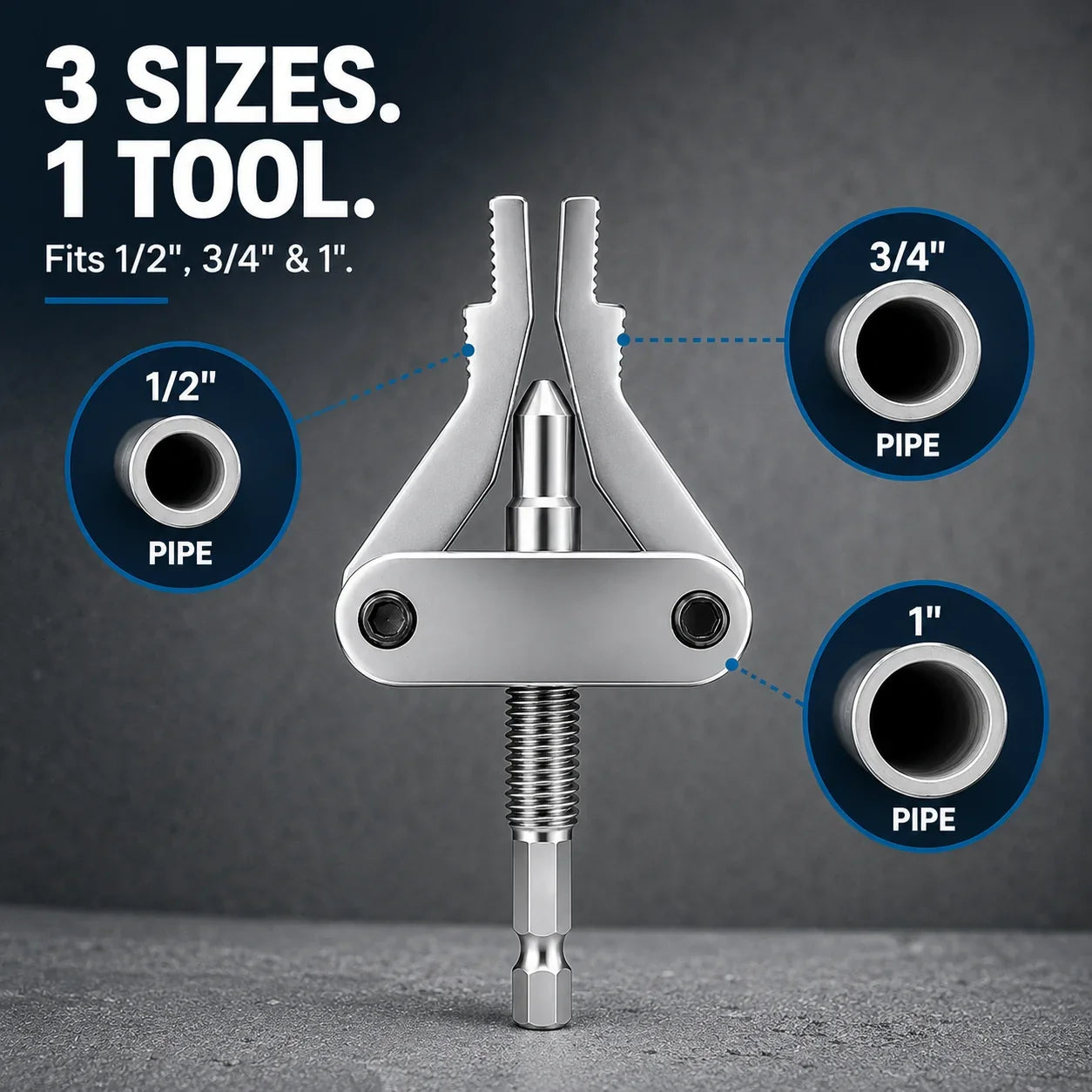 3-in-1 Broken Pipe Thread Extractor for 1/2, 3/4 and 1-Inch Pipes