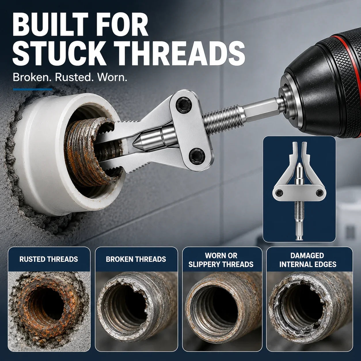 3-in-1 Broken Pipe Thread Extractor for 1/2, 3/4 and 1-Inch Pipes
