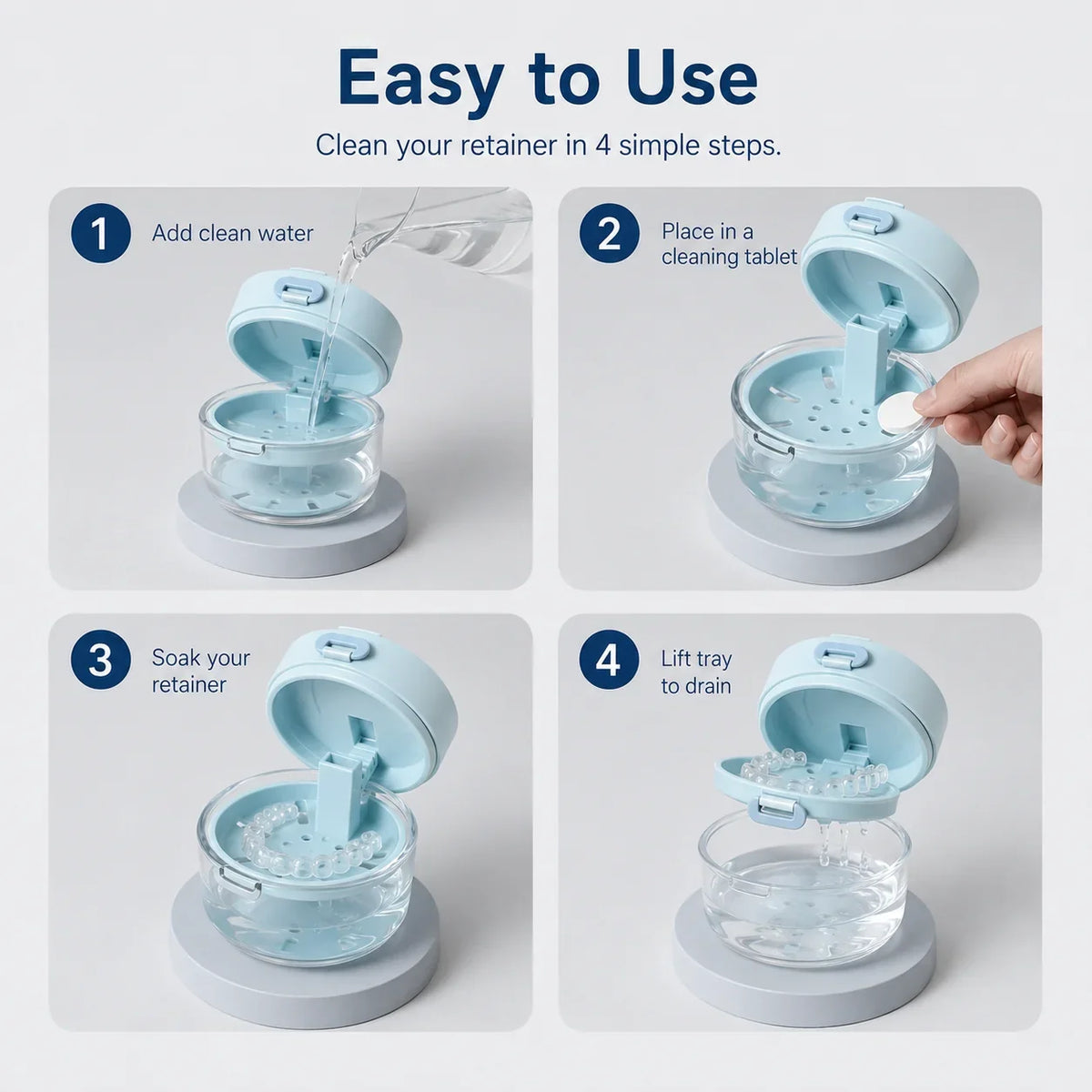 Space-Saving 3-in-1 Leak-Proof Retainer Cleaning Case with Mirror