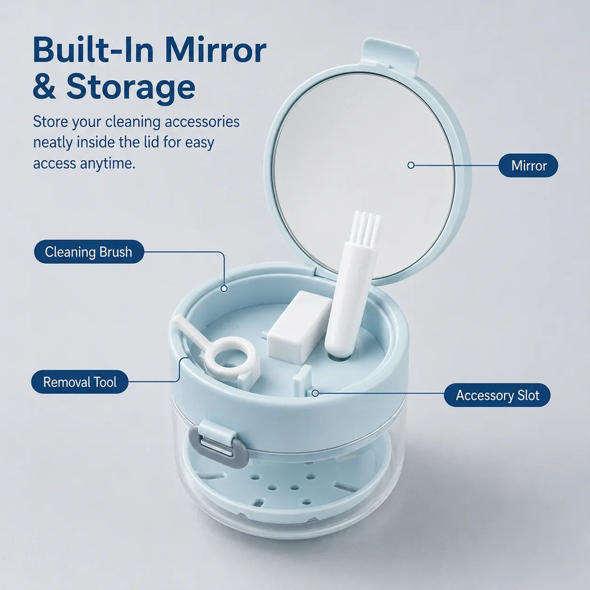 Space-Saving 3-in-1 Leak-Proof Retainer Cleaning Case with Mirror