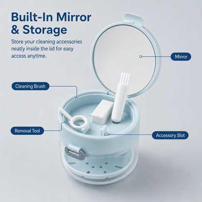 Space-Saving 3-in-1 Leak-Proof Retainer Cleaning Case with Mirror