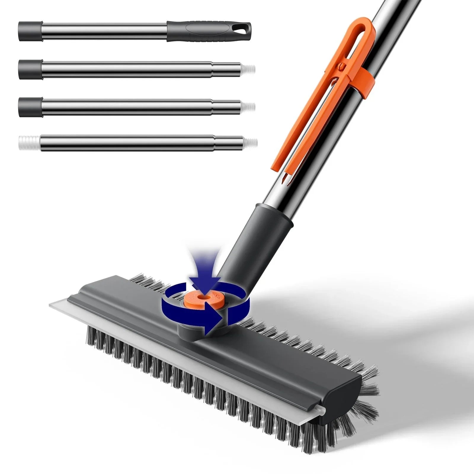 Easy-Care 3-in-1 Rotatable Floor Scrub Brush with Long Stainless