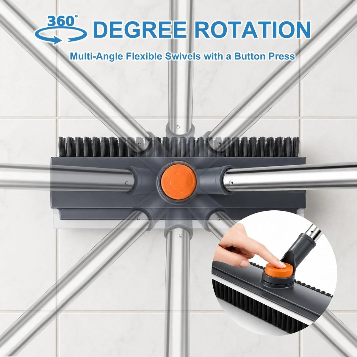 Easy-Care 3-in-1 Rotatable Floor Scrub Brush with Long Stainless
