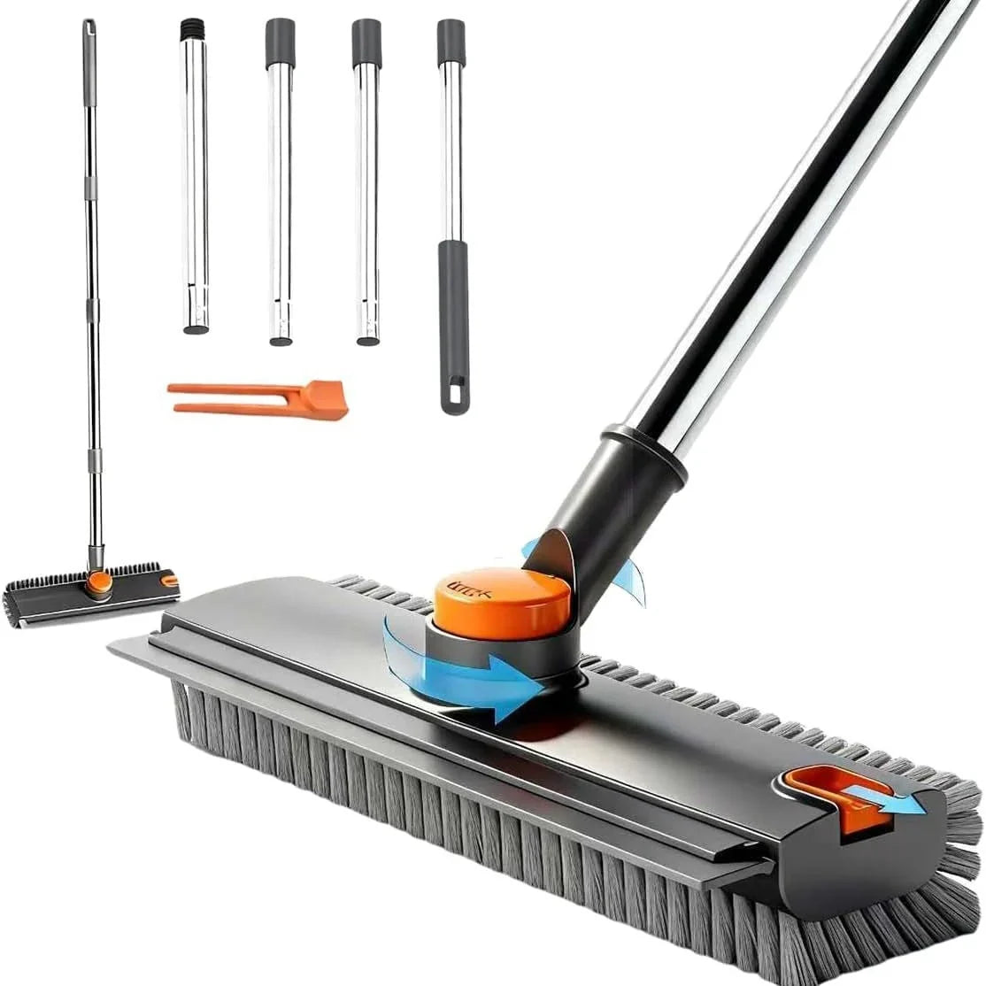 Easy-Care 3-in-1 Rotatable Floor Scrub Brush with Long Stainless