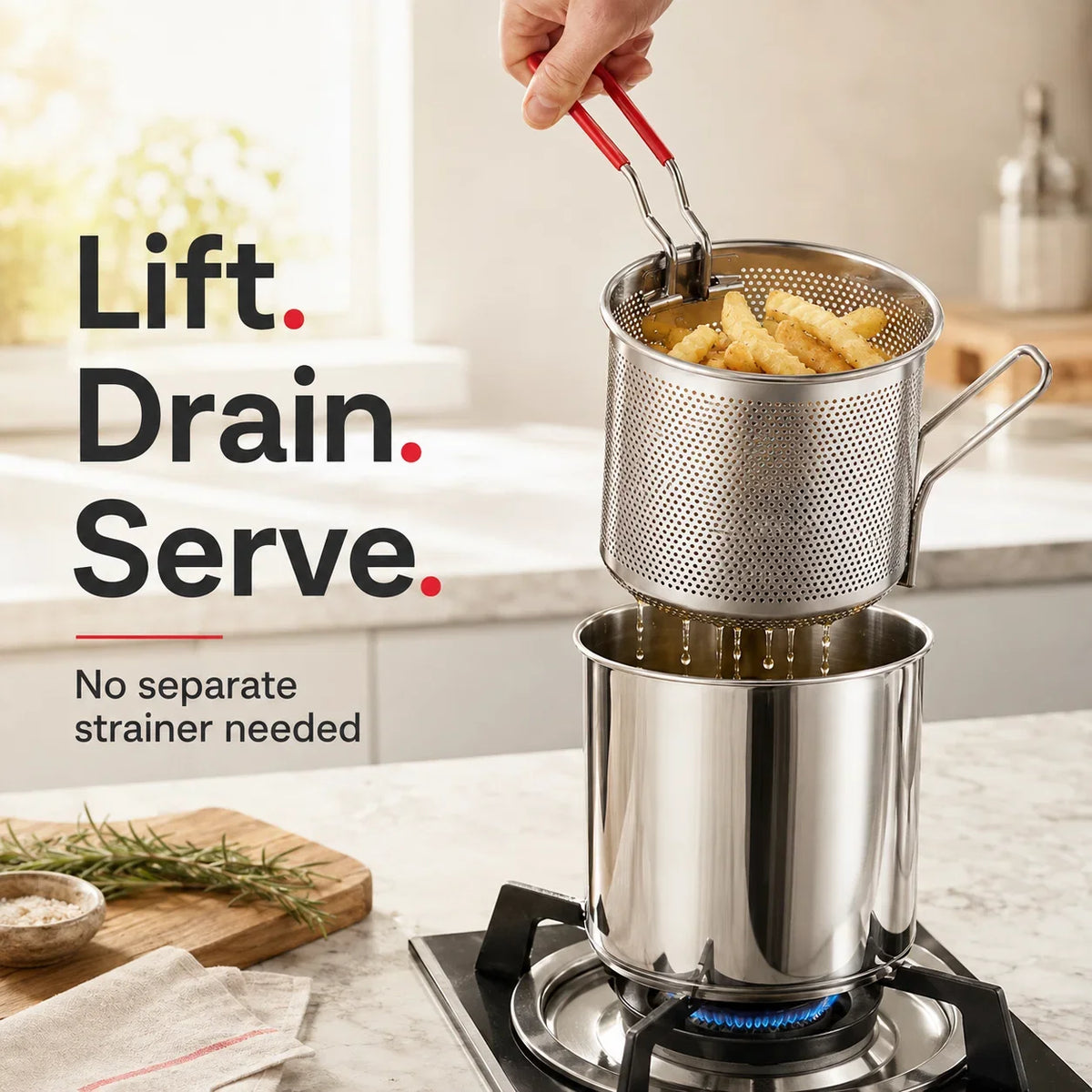 Personal Stainless Steel Mini Deep Fryer with Basket and Food Tongs