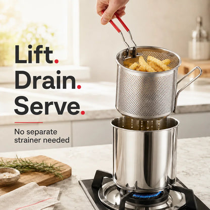 Personal Stainless Steel Mini Deep Fryer with Basket and Food Tongs