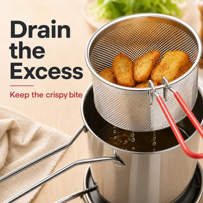 Personal Stainless Steel Mini Deep Fryer with Basket and Food Tongs