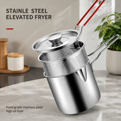 Personal Stainless Steel Mini Deep Fryer with Basket and Food Tongs