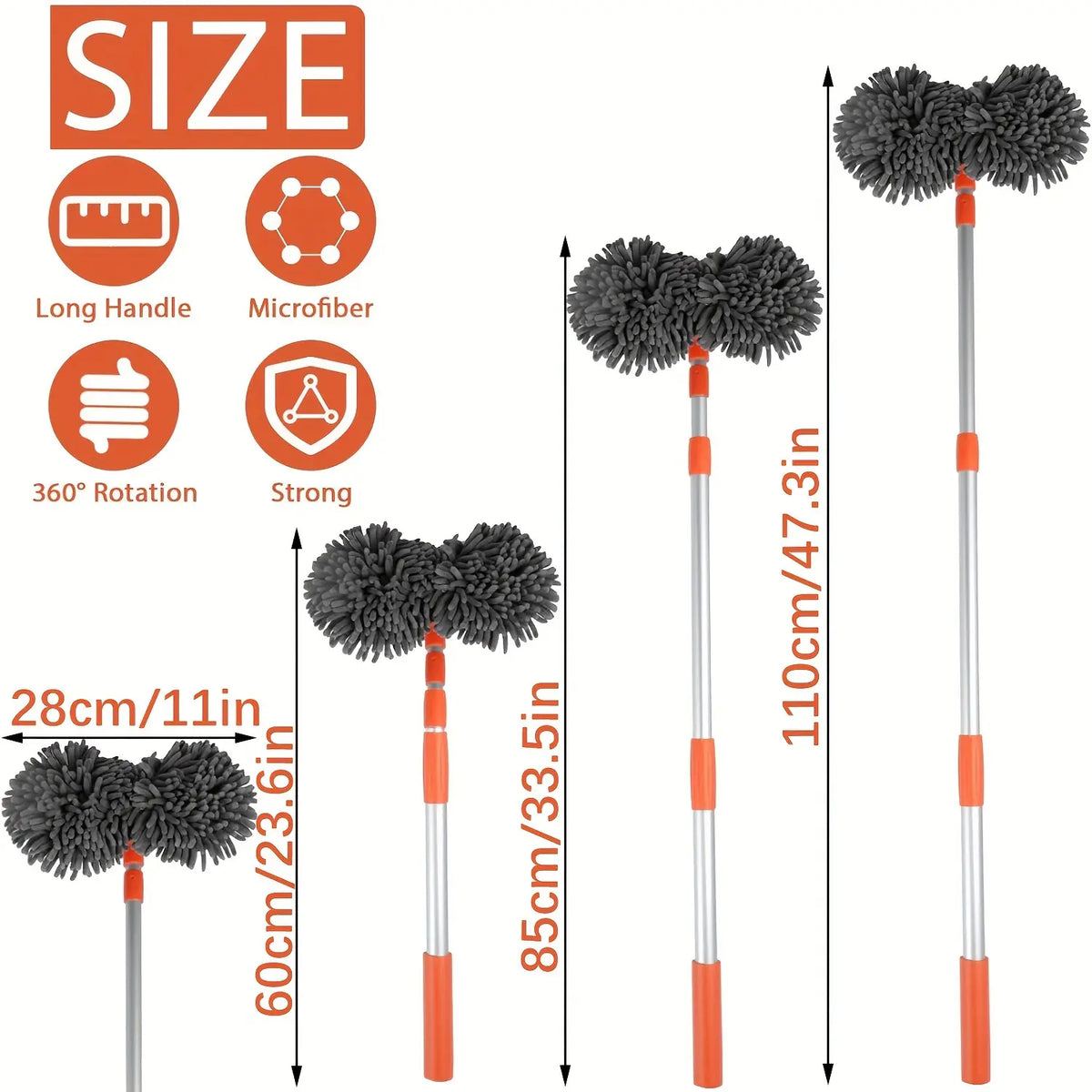 Vehicle-Ready 43'' Long Handle Car Wash Mop, 3X Fast Clean