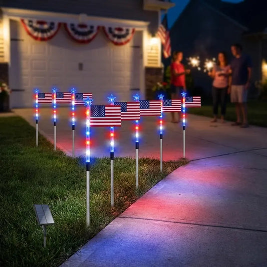 Patriotic Solar Flag Stake Lights with 8 Dynamic Modes