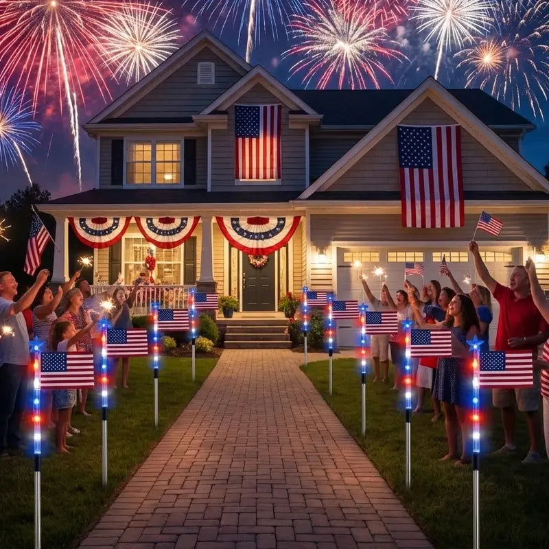 Patriotic Solar Flag Stake Lights with 8 Dynamic Modes