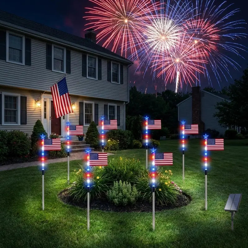 Patriotic Solar Flag Stake Lights with 8 Dynamic Modes