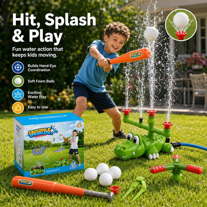 4-in-1 Crocodile Sprinkler and T-Ball Outdoor Play Set