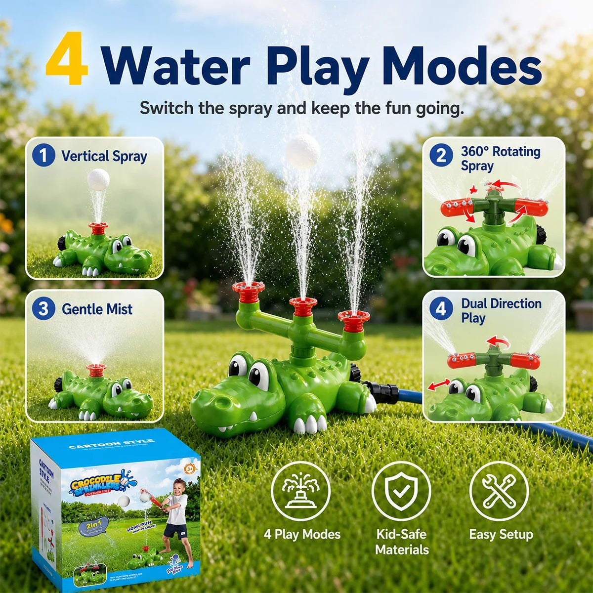 4-in-1 Crocodile Sprinkler and T-Ball Outdoor Play Set