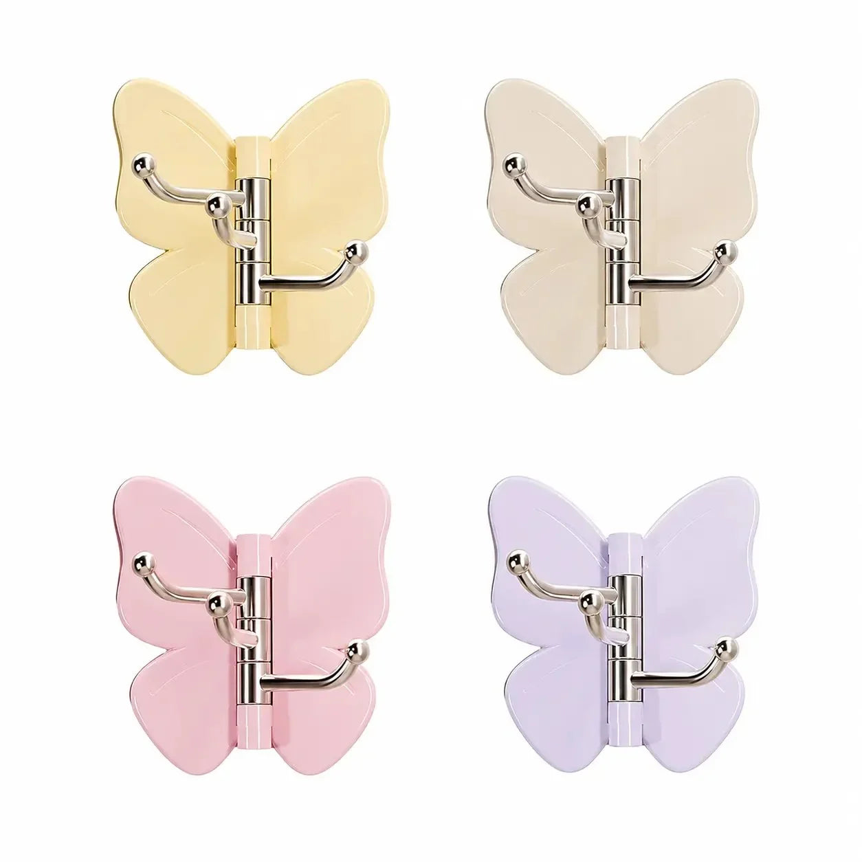 Space-Saving 4-Pack Rotating Butterfly Adhesive Wall Hooks – No-Drill