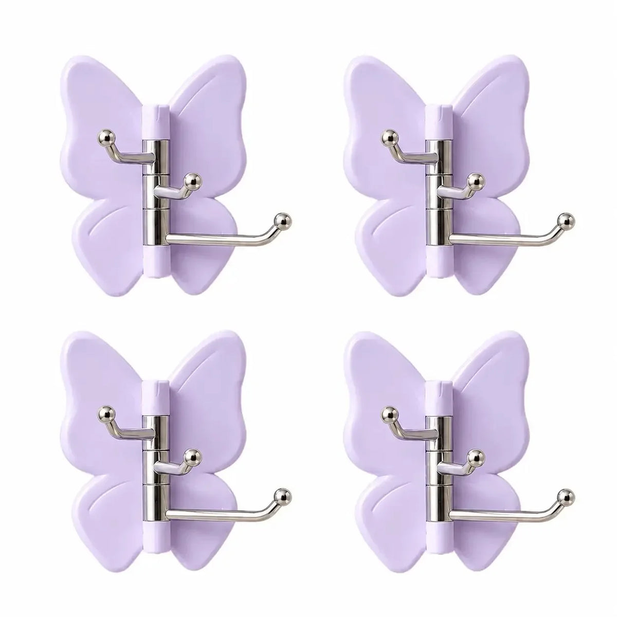 Space-Saving 4-Pack Rotating Butterfly Adhesive Wall Hooks – No-Drill