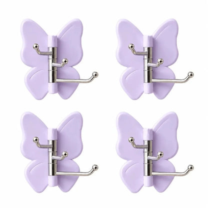 Space-Saving 4-Pack Rotating Butterfly Adhesive Wall Hooks – No-Drill