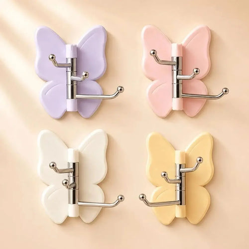 Space-Saving 4-Pack Rotating Butterfly Adhesive Wall Hooks – No-Drill