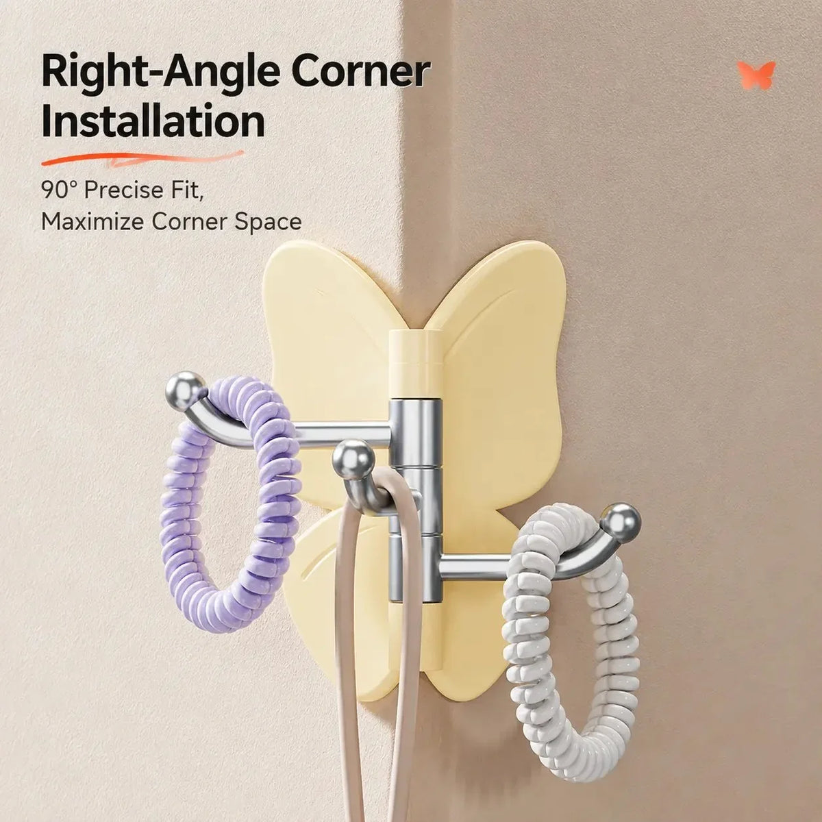 Space-Saving 4-Pack Rotating Butterfly Adhesive Wall Hooks – No-Drill