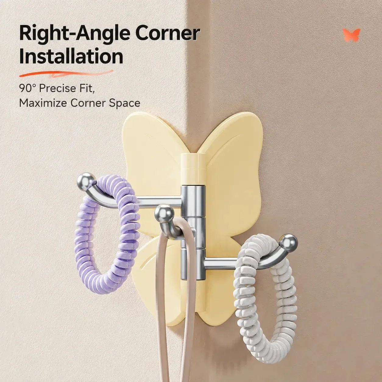 Space-Saving 4-Pack Rotating Butterfly Adhesive Wall Hooks – No-Drill