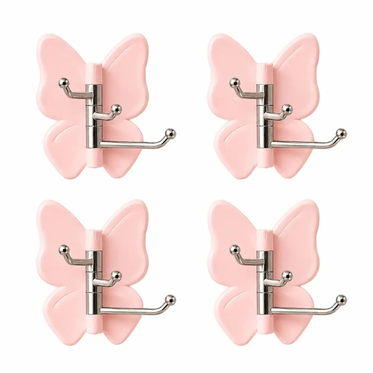 Space-Saving 4-Pack Rotating Butterfly Adhesive Wall Hooks – No-Drill