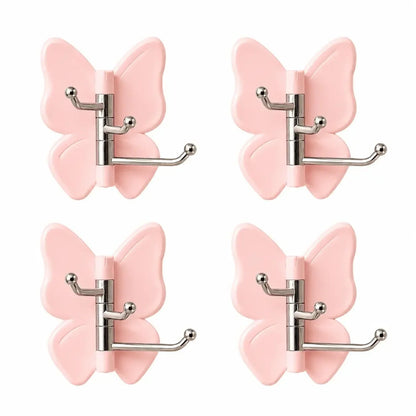 Space-Saving 4-Pack Rotating Butterfly Adhesive Wall Hooks – No-Drill