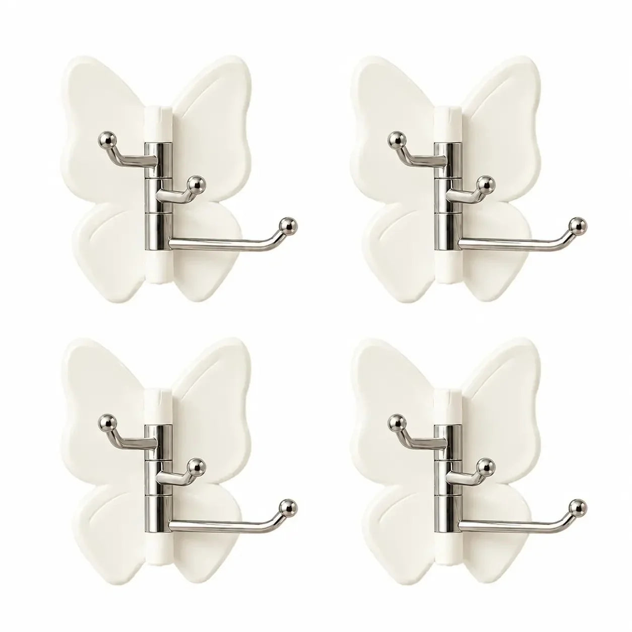 Space-Saving 4-Pack Rotating Butterfly Adhesive Wall Hooks – No-Drill