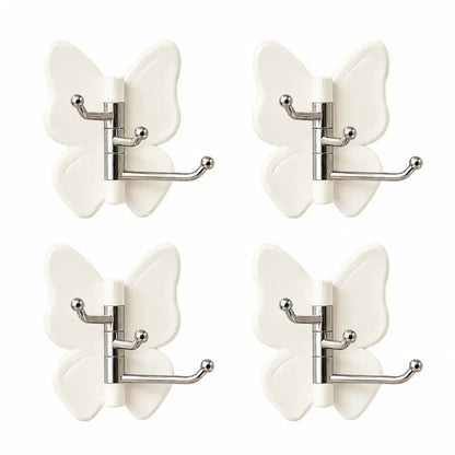 Space-Saving 4-Pack Rotating Butterfly Adhesive Wall Hooks – No-Drill