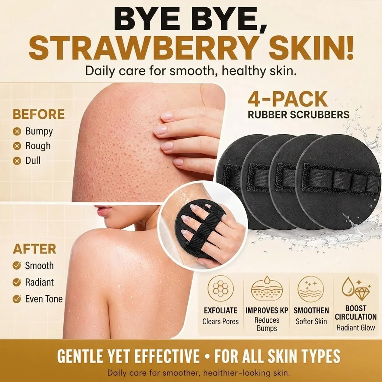 Easy-Care 4-PackSoft Rubber Shower Scrubber for Gentle Exfoliation &
