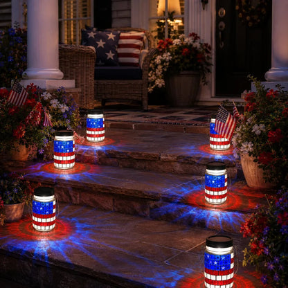 Solar Patriotic Mason Jar Lantern with Mosaic Projections