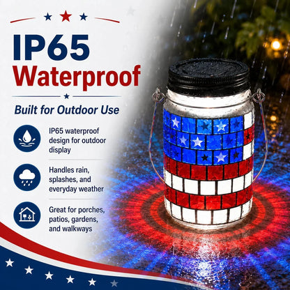 Solar Patriotic Mason Jar Lantern with Mosaic Projections
