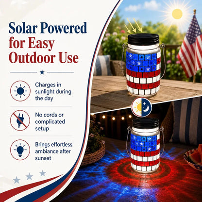 Solar Patriotic Mason Jar Lantern with Mosaic Projections