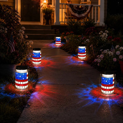 Solar Patriotic Mason Jar Lantern with Mosaic Projections