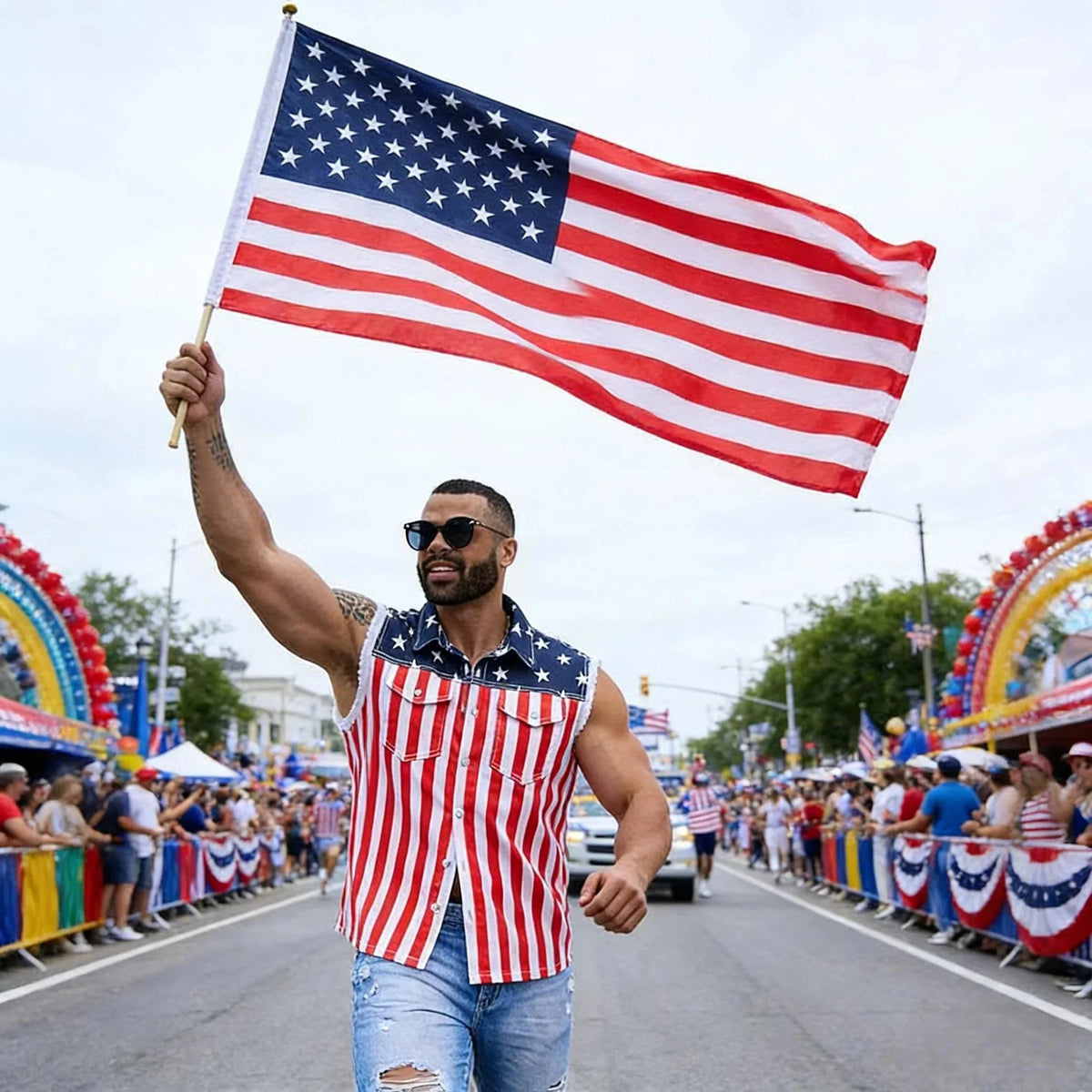 Purpose-Built Men's American Flag Denim Vest - 4th of July Patriotic