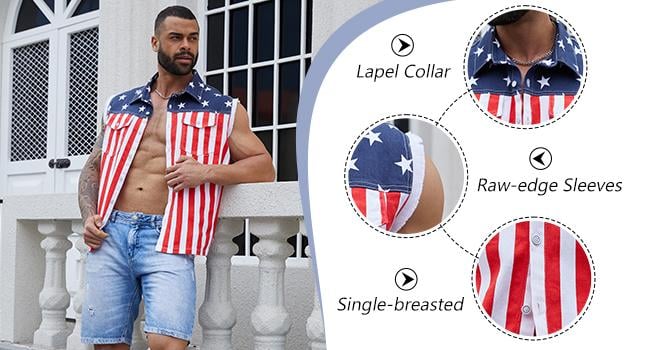Purpose-Built Men's American Flag Denim Vest - 4th of July Patriotic
