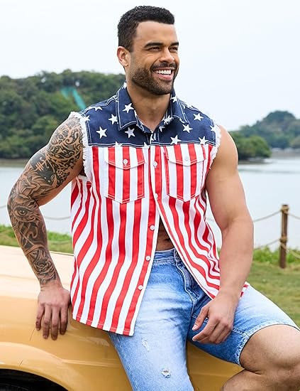 Purpose-Built Men's American Flag Denim Vest - 4th of July Patriotic