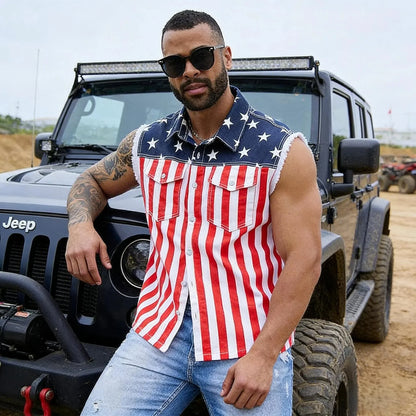 Purpose-Built Men's American Flag Denim Vest - 4th of July Patriotic