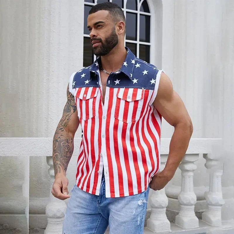 Purpose-Built Men's American Flag Denim Vest - 4th of July Patriotic