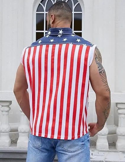 Purpose-Built Men's American Flag Denim Vest - 4th of July Patriotic