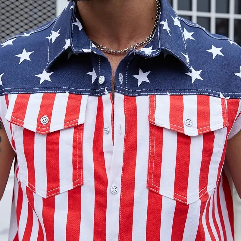 Purpose-Built Men's American Flag Denim Vest - 4th of July Patriotic