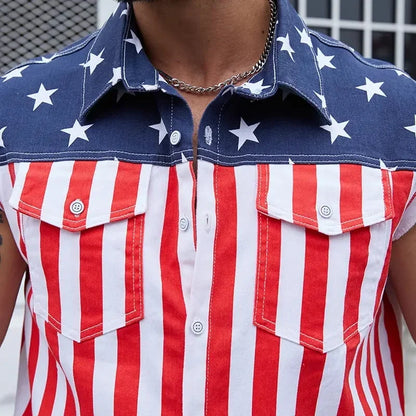 Purpose-Built Men's American Flag Denim Vest - 4th of July Patriotic