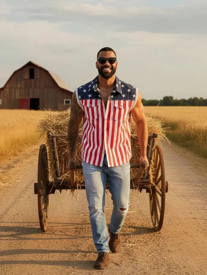 Purpose-Built Men's American Flag Denim Vest - 4th of July Patriotic